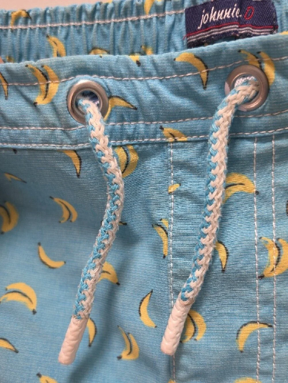 johnnie-O Light Blue Banana Print Kids Swim Trunks